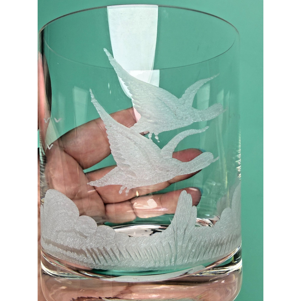 Vintage Riedel Hunt Scene Wild Game Etched Double Old Fashioned Glasses Barware - Picture 5 of 9
